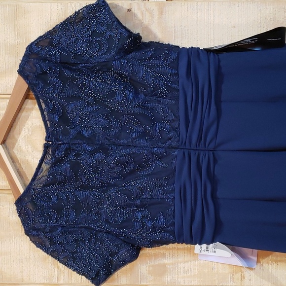 JS Collections NEW Celia Mixed Media Deep Navy Blue Gown Dress S… - Picture 6 of 9